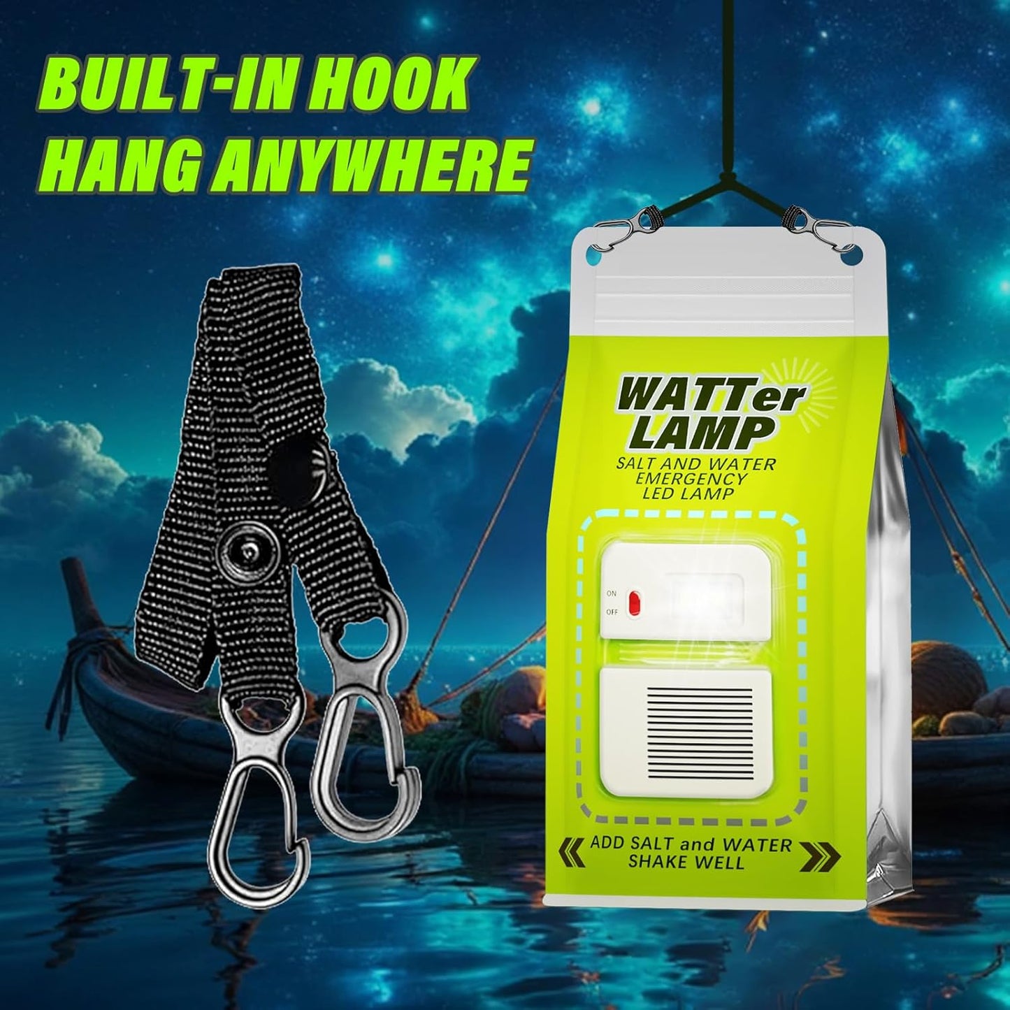 Tragbare Salzwasser-Campinglaterne – 50 Lumen LED-Notlicht, umweltfreundliche, batterielose Outdoor-Lampe für Camping, Wandern, Angeln, wasserdichtes Design, 140 Stunden Laufzeit