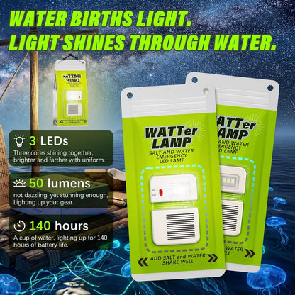 Tragbare Salzwasser-Campinglaterne – 50 Lumen LED-Notlicht, umweltfreundliche, batterielose Outdoor-Lampe für Camping, Wandern, Angeln, wasserdichtes Design, 140 Stunden Laufzeit