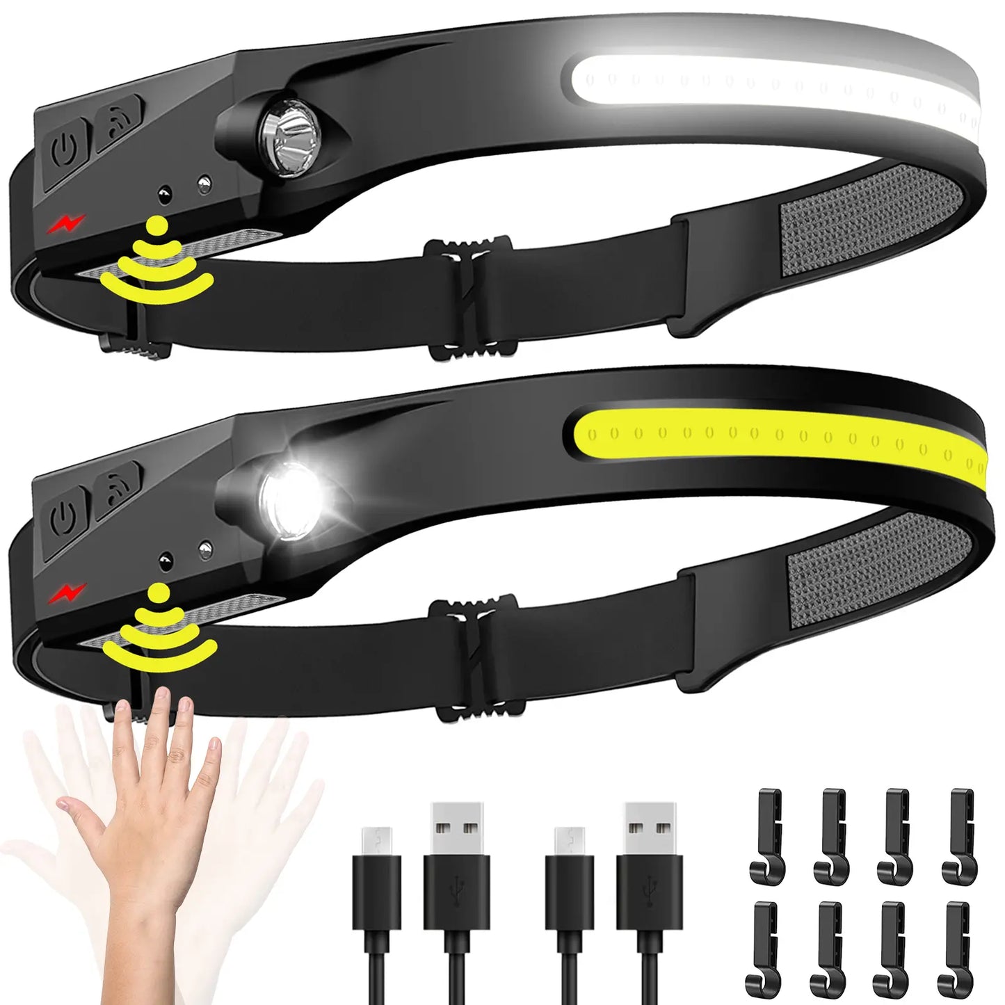 Rechargeable LED Headlamp with Motion Sensor – 230° Wide Beam for Camping, Hiking & Night Fishing