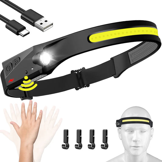 Rechargeable LED Headlamp with Motion Sensor – 230° Wide Beam for Camping, Hiking & Night Fishing
