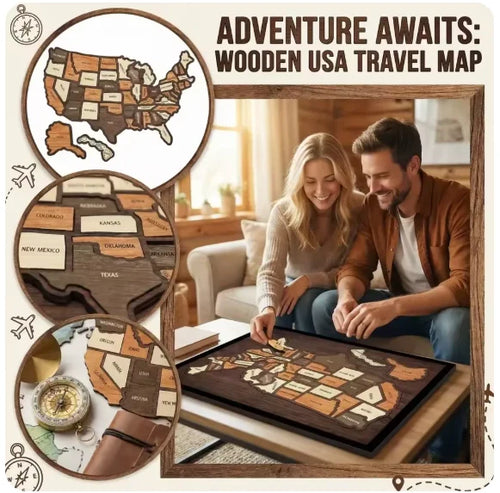 🔥Letzter Tag 49% RABATT -🇺🇸 Holz-USA-Reisekarte Puzzle🧩Eine stilvolle Art, Ihre Reise zu verfolgen