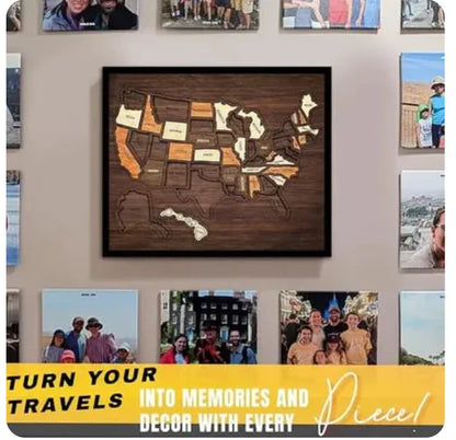 🔥Letzter Tag 49% RABATT -🇺🇸 Holz-USA-Reisekarte Puzzle🧩Eine stilvolle Art, Ihre Reise zu verfolgen