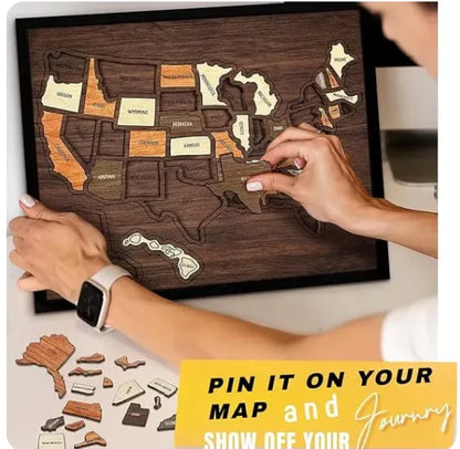 🔥Letzter Tag 49% RABATT -🇺🇸 Holz-USA-Reisekarte Puzzle🧩Eine stilvolle Art, Ihre Reise zu verfolgen