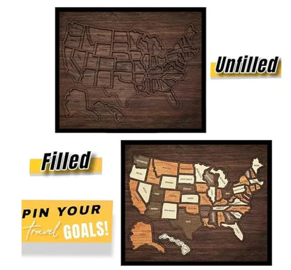 🔥Letzter Tag 49% RABATT -🇺🇸 Holz-USA-Reisekarte Puzzle🧩Eine stilvolle Art, Ihre Reise zu verfolgen
