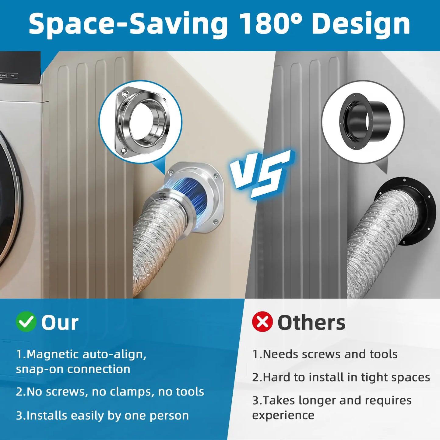 Upgrade Magnetic Dryer Vent Kit with Quick Connect & Airtight Seal Dryer Vent Hose, Magnetic Dryer Vent Coupling Kit