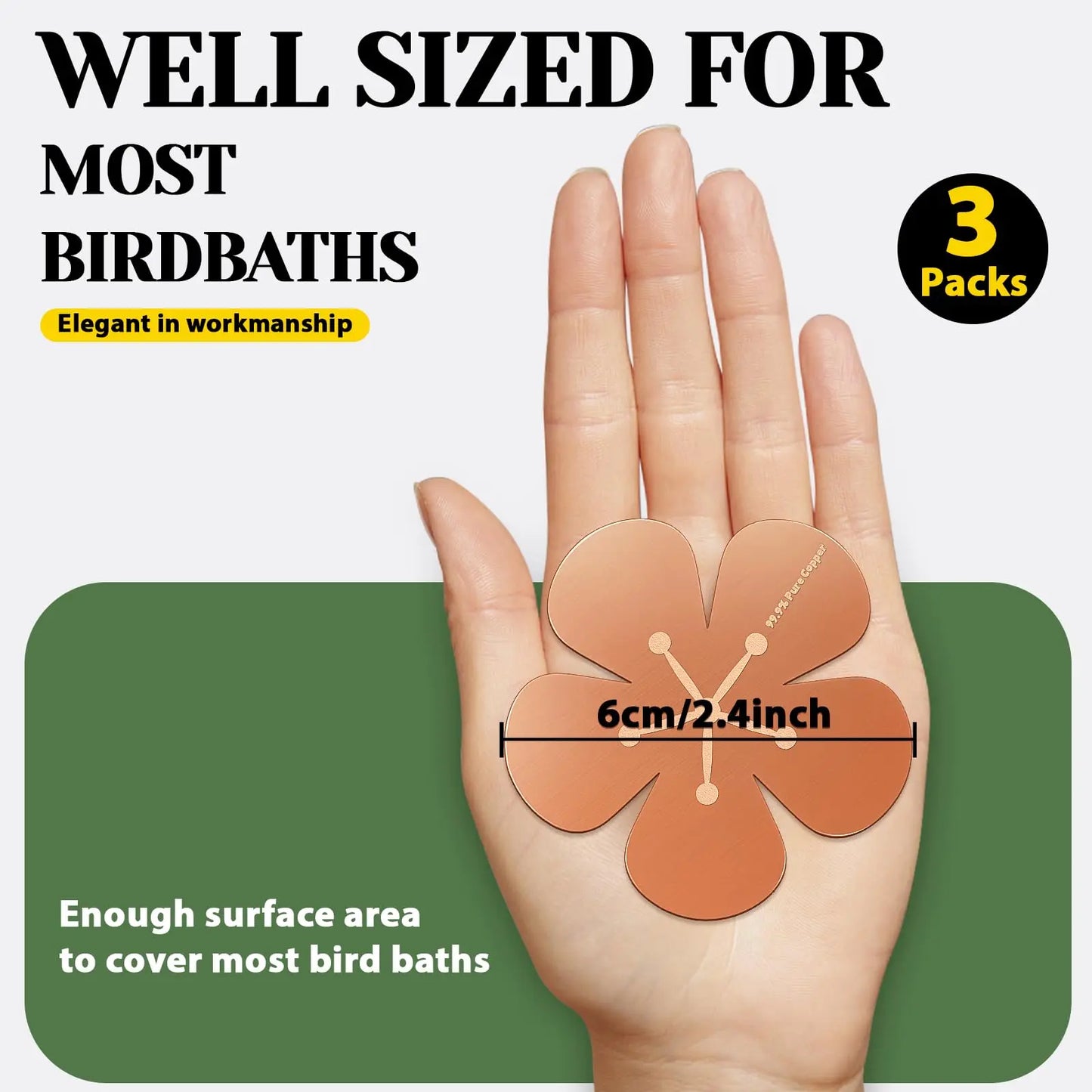 3PCS 99.99% Pure Copper Bird Bath Purification Discs